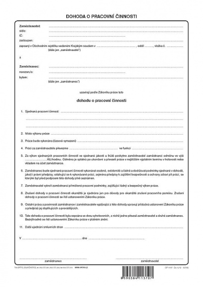 Dohoda o pracovní činnosti volný list A4