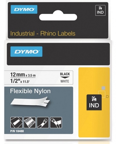 DYMO nylonová flexibilní páska RHINO D1 12 mm x 3,5 m, černá na bílé doprodej