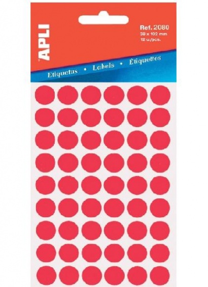 Etikety APLI průměr 8 mm červené,3 archy A6,